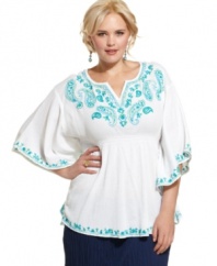 Team your favorite casual bottoms with Style&co.'s butterfly sleeve plus size top, accented by charming embroidery.