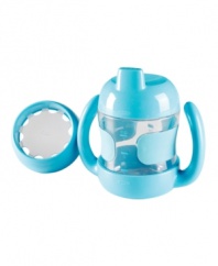 Give it a hand! The leak-proof design with soft, comfort grip makes this sippy cup an automatic favorite in the hands of your constant companion. Completely crafted for your little tot, this smart cup set includes a perforated training lid, so the cup transforms to a training cup as your child grows, learns and develops. Lifetime warranty.