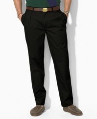A timeless pant is tailored from mid-weight timeworn chino, designed with double forward pleats and a narrow leg.