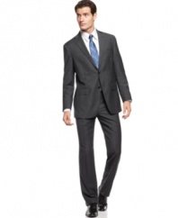 Suit up. This charcoal style from Hart Shaffner & Marx has a modern fit you can wear anywhere.
