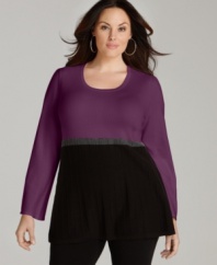 A babydoll shape beautifully defines Style&co.'s long sleeve plus size sweater, highlighted by colorblocking and pleating. (Clearance)