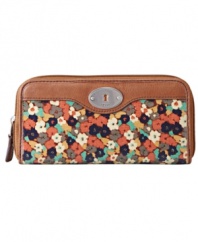 Vibrant prints and helpful details make this Fossil wallet stylish and useful.