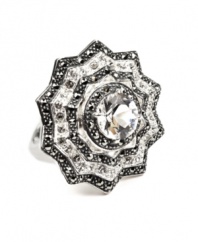 Scintillating and sparkling. Showcasing a majestic medallion silhouette, Judith Jack's marcasite, crystal and cubic zirconia (1-9/10 ct.) ring will be a chic addition to your next cocktail party ensemble. Set in sterling silver. Size 7.