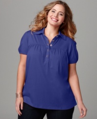 Style&co.'s plus size top has figure flattering pleating that compliments all body types. This casual top is super comfy and always looks pulled-together.