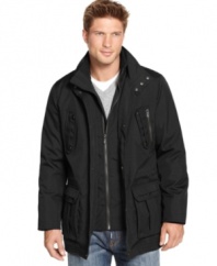 Gear up for the cold weather in sleek, utility-infused style with this layered coated ottoman jacket from Kenneth Cole.