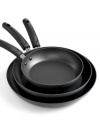 Crafted for your convenience. Hard-anodized aluminum fry pans feature superior nonstick interiors that promote healthier cooking, fast, even heat-up and quick clean-up. Going from stovetop to oven, this fry pan set meets all of your everyday needs by providing the perfect vessels for stir frying veggies, searing meats and whipping up eggs.