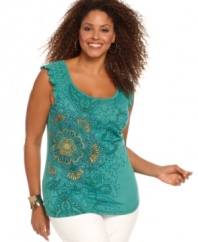 Enliven your neutral bottoms with Style&co.'s plus size tank, highlighted by an embellished print.