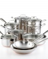 Copper and aluminum come together for professional performance that will cover the range of your cooking needs. Made from 18/10 stainless steel, this set delivers quick and even heat delivery for taste-perfect results, plus a dishwasher-safe construction that makes clean-up fast and easy. Lifetime warranty.