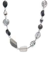 Show off your wild side in Style&co.'s long beaded necklace with zebra print designs. The black, white and gray palette makes it perfectly practical for coordinating with your wardrobe. Made in mixed metal. Approximate length: 40 inches.