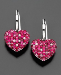 Sparkling in shades of pink and red, Balissima by Effy Collection's romantic heart earrings feature round-cut pink sapphires (1-1/2 ct. t.w.) and round-cut rubies (1-3/8 ct. t.w.) set in sterling silver. Approximate drop: 1 inch.