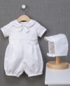 His special day deserves a special outfit! This Cherish the Moment christening romper and bonnet is just the look!