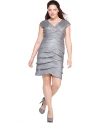 This plus size dress by Adrianna Papell features a tiered skirt that's both sophisticated and feminine, and an allover shimmer to add a touch of sparkle to your special occasion. (Clearance)