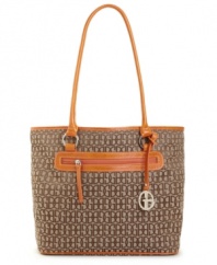 A subtle logo pattern and solid trim make this tote by Giani Bernini an ever-appropriate choice.