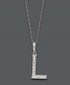 Spell it out in sparkle! This personalized initial charm necklace makes the perfect gift for Laura or Lynette. Features sparkling, round-cut diamond accents. Setting and chain crafted in 14k white gold. Approximate length: 18 inches. Approximate drop: 1/2 inch.