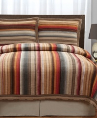 Swimmingly superior stripes. Adorn your bed with this Riverside sham, featuring intricate stitching details and vivid vertical stripes in warm multi-colored tones for exceptional texture and appearance.