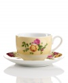 Breathe new life into a classic dinnerware pattern with this Country Rose teacup and saucer set. Lush pink and gold blossoms plucked from the Old Country Roses collection are contrasted by bands of buttermilk-yellow in everyday porcelain.