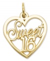 The perfect birthday gift to commemorate a special day. This heart-shaped charm features the words Sweet 16 in cut-out 14k gold. Chain not included. Approximate length: 9/10 . Approximate width: 3/5 inch.