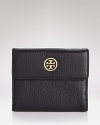 Poised and practical. Tory Burch offers unbeatable understated style with this leather wallet, accented by a subtle logo plaque.