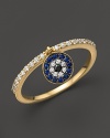 Diamond and sapphire evil eye ring in yellow gold from Meira T.