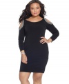 Link up an ultra-hot look with Ruby Rox's cold-shoulder plus size dress, embellished by chains.