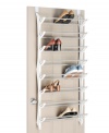 Shut the door on clutter and disorder! An over-the-door shoe rack transforms your space, holding up to 24 pairs and putting matches on display for quick grabbing. Nonslip door pads prevent scratching and hold the rack in place for order that lasts.