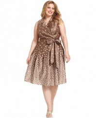 Evan Picone's pretty plus size cotton dress features a polka dot print and classic A-line silhouette. Pair with nude heels for flawless springtime style!