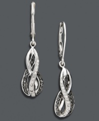 In great shape. Wrapped in Love's™ elegant drop earrings showcase an alluring abstract figure eight silhouette. Crafted in sterling silver, they sparkle with a chic combination of black (1/6 ct. t.w.) and white diamonds (1/10 ct. t.w.)--making them a stylish and versatile addition to your wardrobe. Approximate drop: 1/2 inch.