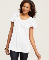 Texture and pattern with a pop of color: Style&co.'s classic basketweave petite top is a must-have for every wardrobe!