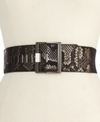 Cinch up your seasonal style with this exotic yet contemporary stretch belt from Steve Madden. Reverses from smooth faux-leather to faux-snakeskin.