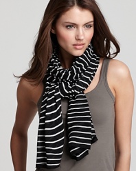 An ultra soft oblong scarf in a nautical-inspired stripe print from Fraas.