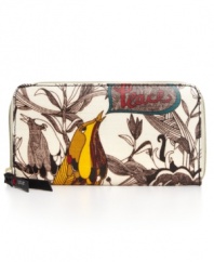 A sunny warbler sings a birdsong of peace on this charmingly illustrated coated canvas wallet from The Sak.