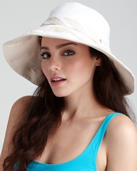 Keep the sun at bay in a glamorous wide brim hat with vine stitched detail.