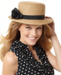 After 100 years, it's still adorable. Nine West offers the timeless boater hat in crush-resistant straw, accented with a springy bloom.