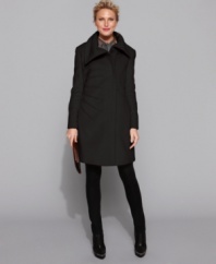 Calvin Klein updates your winter wardrobe with a sleek coat. The oversized collar makes a bold statement! (Clearance)