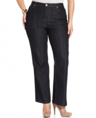 A dark wash lends a sleek and sophisticated silhouette to Style&co.'s plus size straight leg jeans.