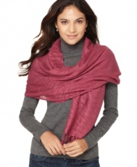 Add a splash of color to your favorite winter sweater with this airy scarf by Echo. Covered in subtle pineapple pleats for a demure look.