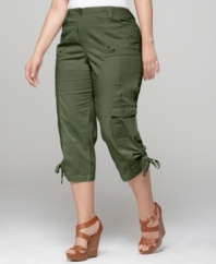Team up your tanks and tees with Style&co.'s plus size cargo capri pants, featuring drawstring accents-- they're an Everyday Value!