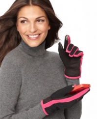 Navigate all of your favorite touch screen devices on the go while keeping warm. Isotoner's SmarTouch gloves feature a non-slip diamond grid palm and sporty accents.