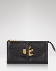 Turn on the brights with this leather clutch from MARC BY MARC JACOBS. In a vivid hue, this avian-embellished style is an after-hours companion with wings.