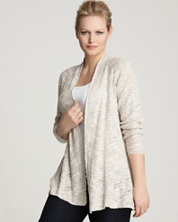 An airy pointelle knit fashions the flared shape of this essential Eileen Fisher cardigan, styled in a longer length with an open front for maximum layering options.