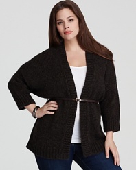 Finished with an exaggerated ribbed trim, this MICHAEL Michael Kors Plus cardigan lends artisan inspiration to your daily look. Belt the waist for a flattering silhouette.