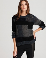 Mixed textures and a front intarsia pattern lend unique appeal to this wool Rebecca Taylor sweater for a cool-girl wardrobe update to the new season.