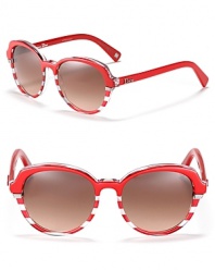 Sporty rounded wayfarers show off vibrant color and stylish stripes, a must-have for your summer wardrobe.