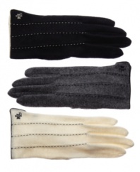 A stitch in time. Stylish cashmere blend gloves gain chic dimension from contrast stitching. By Lauren by Ralph Lauren.