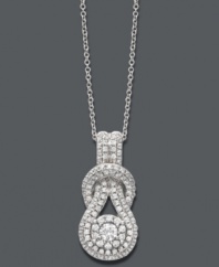 Knotted to perfection. This stunning Everlon pendant features the signature design encrusted with pave-set, round-cut diamonds (3/4 ct. t.w.). Setting and chain crafted in 14k white gold. Approximate length: 18 inches. Approximate drop: 3/4 inch.