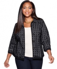 Add a chic layer to your day-to-play looks with Charter Club's button front plus size jacket, featuring an eyelet design. (Clearance)