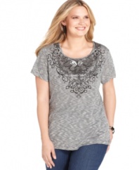 Top off your jeans with Style&co.'s plus size tee, featuring an embellished print.