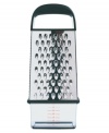 Hard cheese, fresh spices, bittersweet chocolate -- whatever flavor you desire -- grated to the perfect size. This box grater from OXO even has a special detachable container that catches ingredients as you grate, so you can measure, store and prevent tabletop mess all at the same time. Limited lifetime warranty.