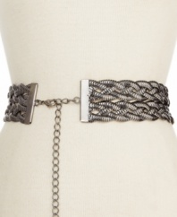 Twist and shout over this unique chain belt from Steve Madden. Composed of braided strands of metal, giving a futuristic flair.