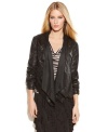 Shine on in INC's rock star-worthy faux leather jacket! The laser-cut details give this topper a one-of-a-kind look.